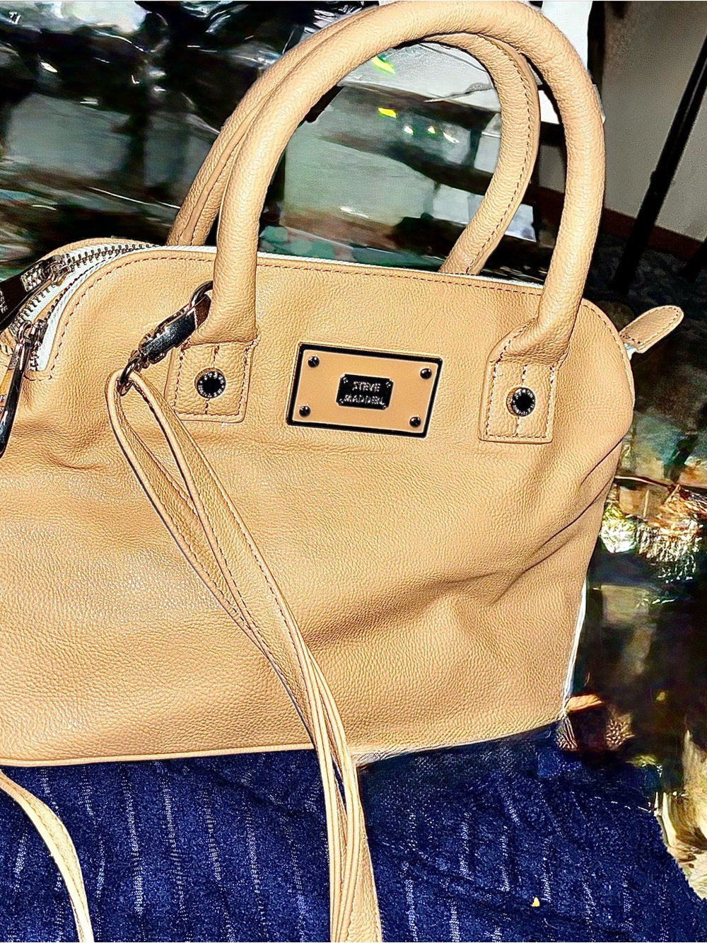 Steve Madden Tan Pebbled Leather Satchel with Removable Strap